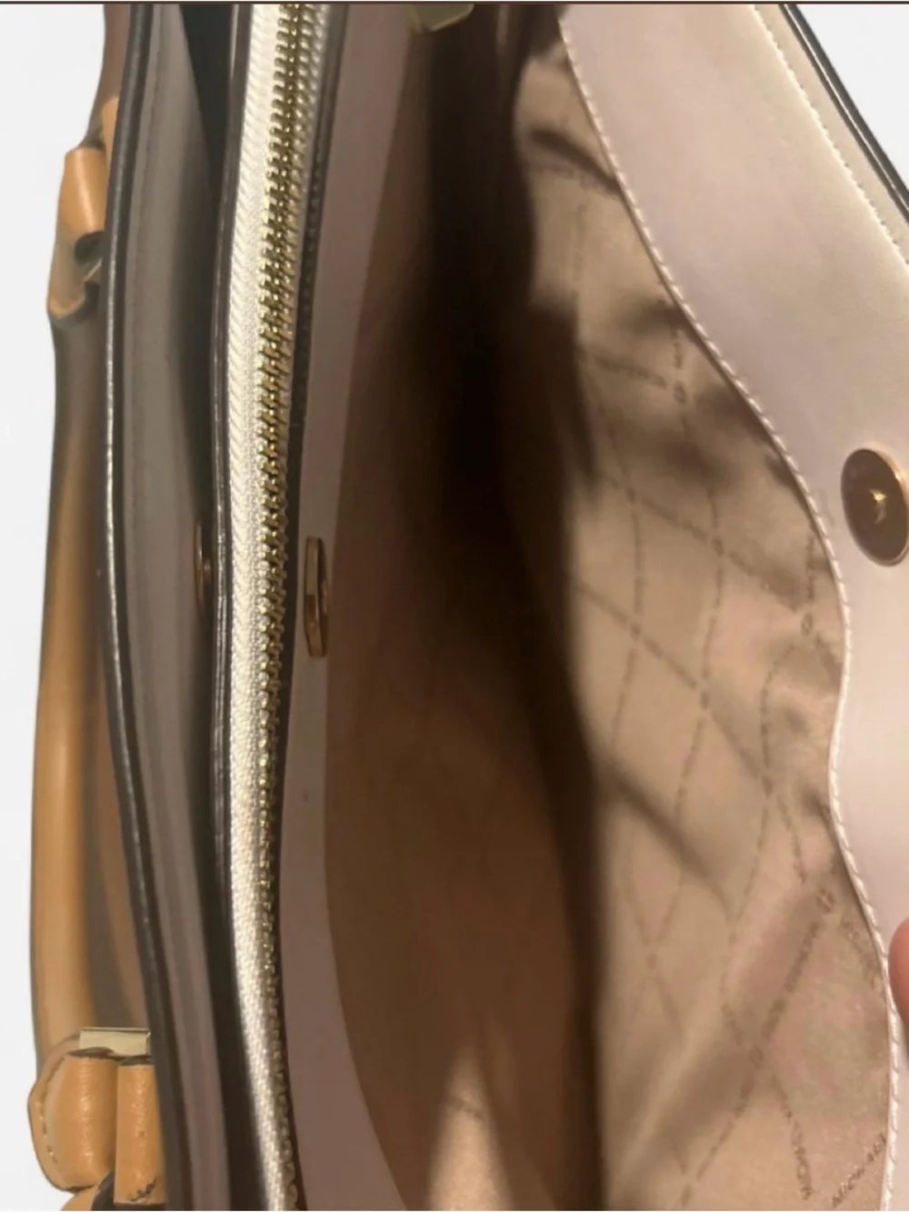 Michael Kors Camel Saffiano Leather Tote with Gold Logo Charm